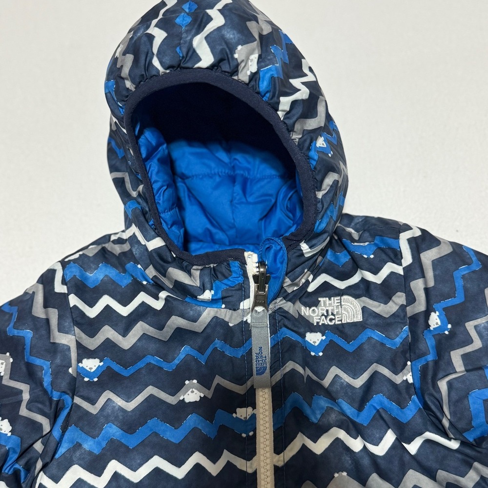 The North Face Puffer Jacket 12-18M Blue Chevron Polar Bear Insulated Hood Coat